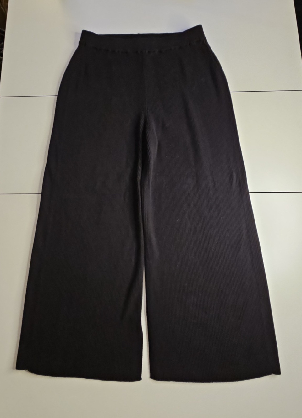 Quince Cotton Cashmere Maternity Wide Leg Pants Black M Ribbed Knit